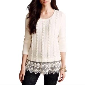 Anthropologie Cable Knit Lace Hem Sweater By Sundays In Brooklyn